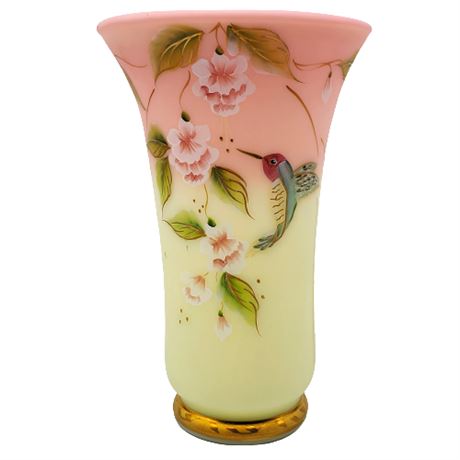 Fenton Limited Edition Hand Painted Burmese Hummingbird Vase