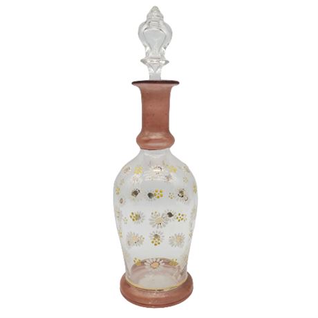 Vintage Hand-Painted Daisies Glass Decanter