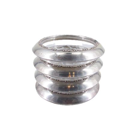 Glass Coaster Lot w/ Sterling Silver Rims