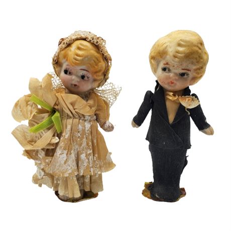 Vintage Bisque Kewpie Doll Bride & Groom