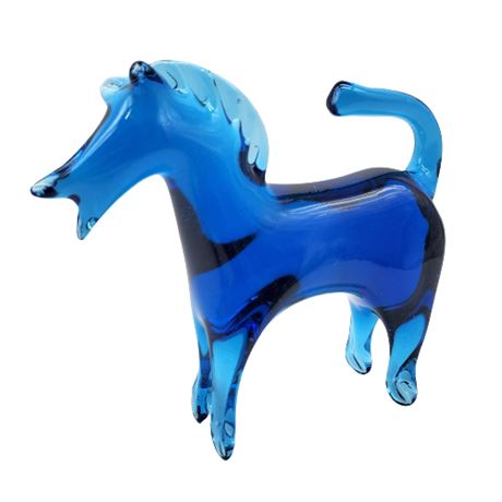 Vintage Cobalt Blue Glass Horse Figurine