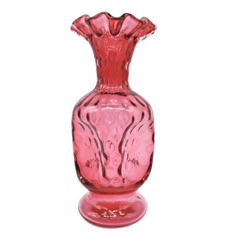 Fenton Cranberry Pink Polka Dot Ruffled Pinched Vase