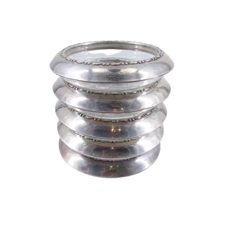 Glass Coaster Lot w/ Sterling Silver Rims
