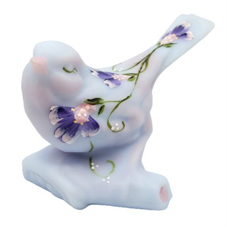 Fenton Hand Painted Lavender Bird on Branch Figurine