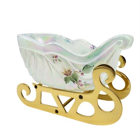 Fenton Hand Painted Iridescent Glass Sleigh
