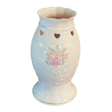 Belleek Roses & Hearts Porcelain Table Hurricane Lamp