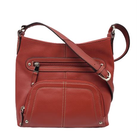 Tignanello Red Pebble Leather Crossbody Bag