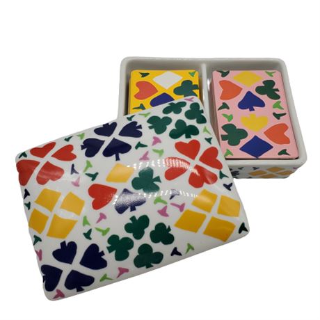 Vintage Horchow Ceramic Playing Card Box w/ Cards