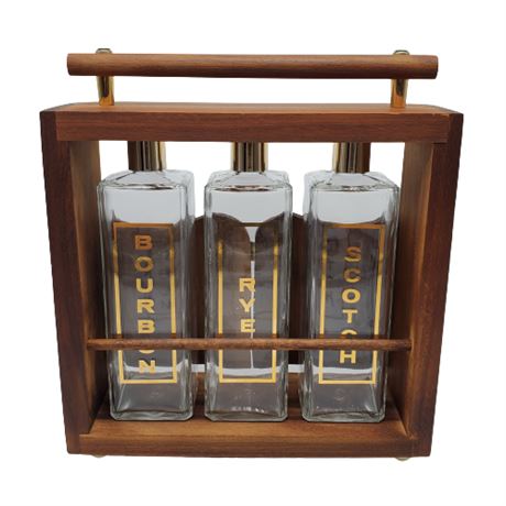 Vintage Locking Wood Bar/Bottle Caddy