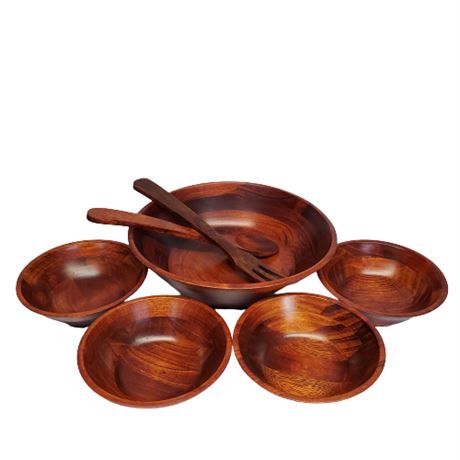 Cherry Finish Wooden Salad Bowl Set