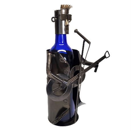 Metal Rockstar Wine Bottle Figurine
