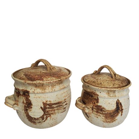 Signed Mayfield Vintage Hand-Thrown Pottery Canisters