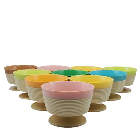 Vintage Raffiaware Ribbed Footed Ice Cream Bowls