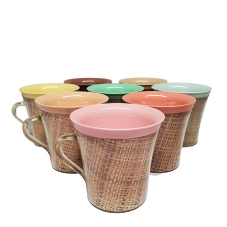 Vintage Raffiaware 8pc Tiki Thatch Mug Set 1 of 2