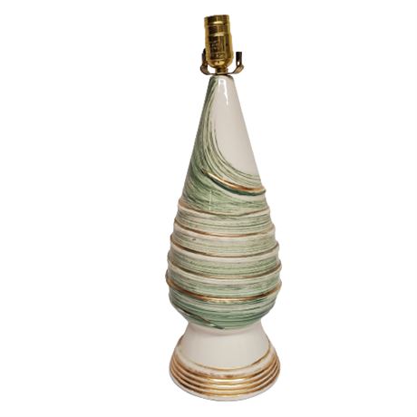 Mid-Century Green Swirl Ceramic Table Lamp