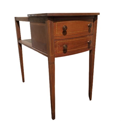 Vintage Walnut Side Table w/ Inlaid Drawers