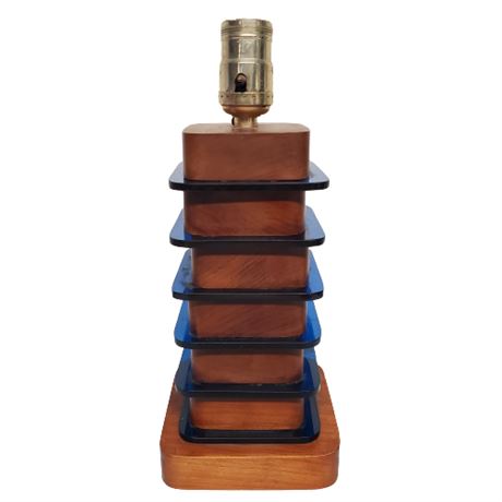 Mid-Century Stacked Wood & Blue Lucite Table Lamp