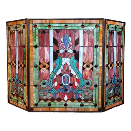 Stained Glass Fleur De Lis 3-Panel Fireplace Screen