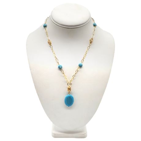 Signed Jacmel 14K Gold Sleeping Beauty Turquoise Necklace