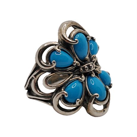 Signed Carolyn Pollack Sterling Silver Sleeping Beauty Turquoise Cluster Ring