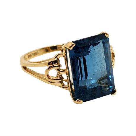 Signed 14K Gold London Blue Topaz Ring