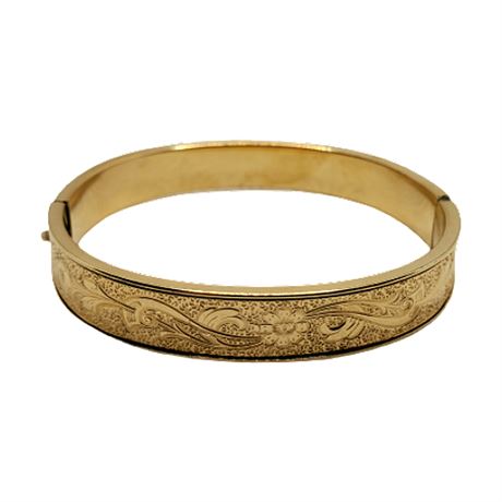 Vintage Krementz Gold Tone Hinged Floral Bangle Bracelet