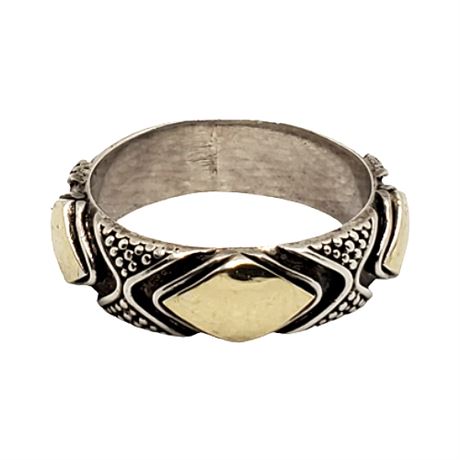 Signed BA Suarti Bali Sterling Silver & 18K Gold Ring