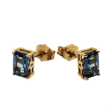 Signed 14K Gold London Blue Topaz Earrings