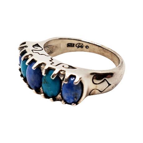 Signed Carolyn Pollack Sterling Silver Lapis & Turquoise Ring