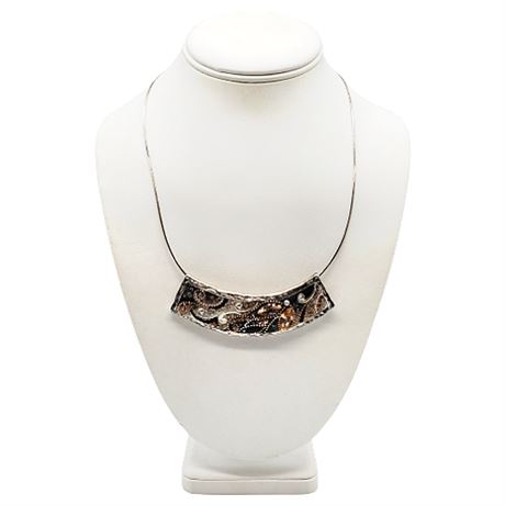 Signed Orit Schatzman Sterling Silver Desert Rose Statement Necklace