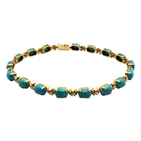 Vintage 14K Gold Turquoise Tennis Bracelet