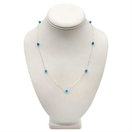 Signed Hana Nicole 14K Gold Turquoise Satellite Chain Necklace