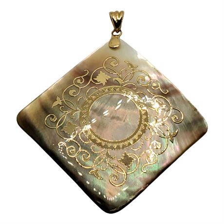 Signed 14K Gold Inlaid Mother of Pearl Pendant