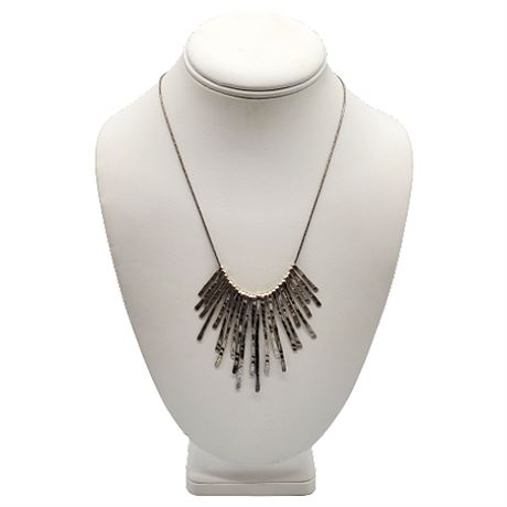 Signed Paz Creations Sterling Silver Hammered Fringe Necklace