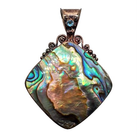 Signed Sajen Sterling Silver Reversible Abalone/Mother Of Pearl Pendant