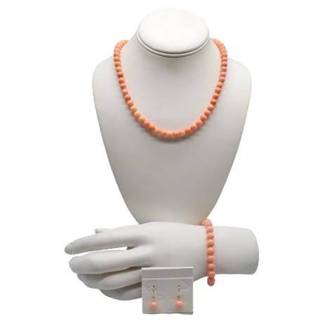 Lee Sands Coral Shell Bead Necklace, Bracelet & Earrings Set