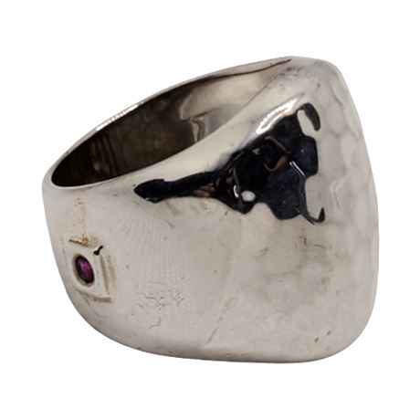 Signed ELLE Sterling Silver Chunky Hammered Modernist Ring