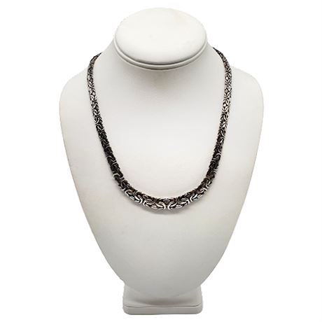 Signed Atasay Kuyumculuk Sterling Silver Graduated Byzantine Necklace