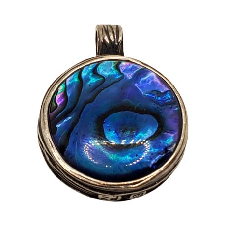 Signed Paz Creations Sterling Silver Reversible Abalone/Druzy Pendant