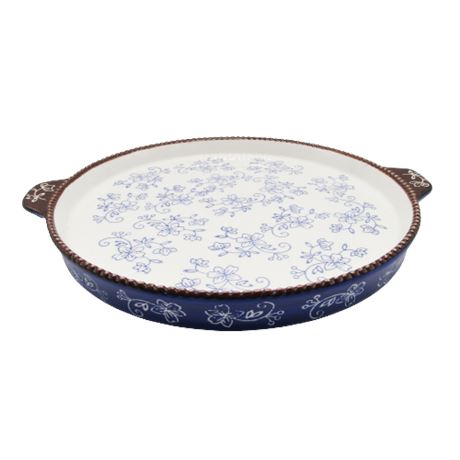 Temptations Hand Painted Floral Lace Dark Blue Tart Pan
