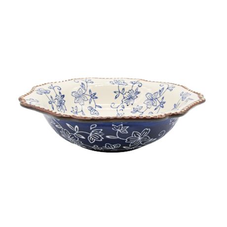 Temptations Hand Painted Floral Lace Dark Blue Cereal Bowls