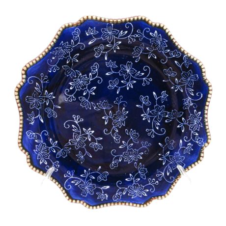 Temptations Hand Painted Floral Lace Dark Blue Dinner Plates