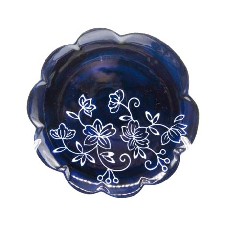 Temptations Hand Painted Floral Lace Dark Blue Salad Plates