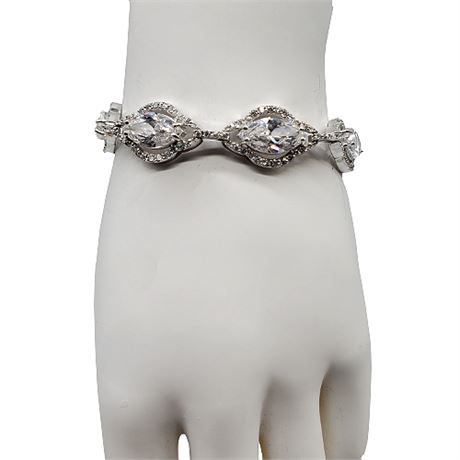Chapal-Zenray Sterling Silver Marquise Cut CZ Bracelet