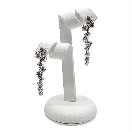 Sterling Silver Graduated Zig-Zag CZ Dangle Earrings