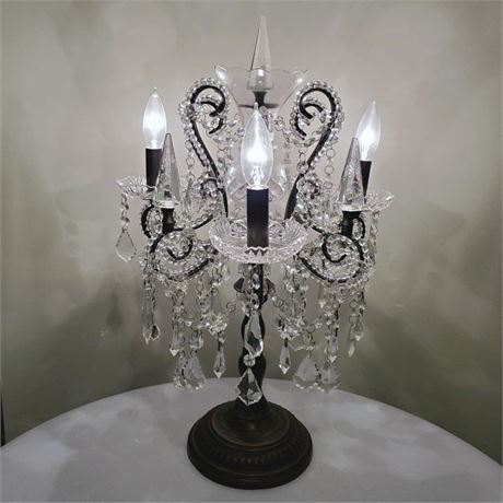 Vintage Style Crystal Prism Candlestick Table Lamp