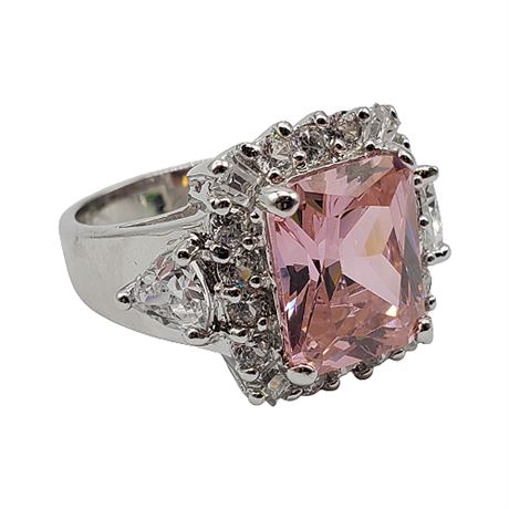 Sterling Silver Pink & CZ Cocktail Ring