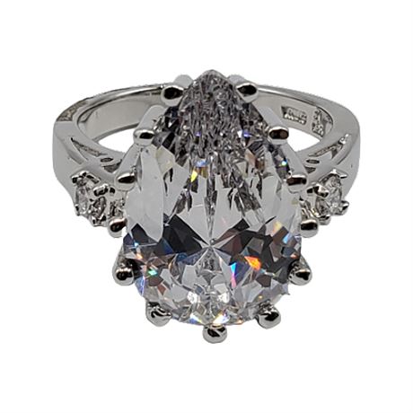 Sterling Silver Pear Shaped CZ Cocktail Ring