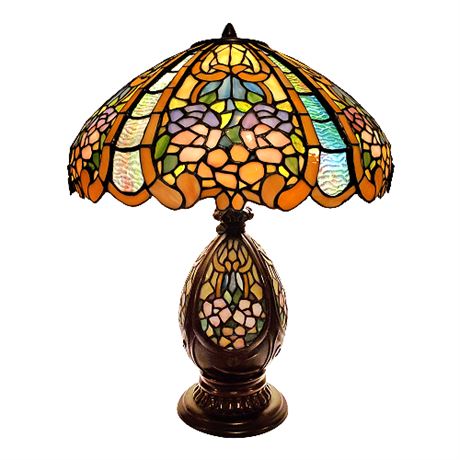 Tiffany Style Stained Glass Floral Table Lamp w/ Layered Shade