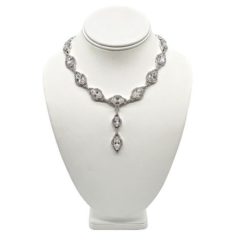 Chapal-Zenray Sterling Silver Marquise Cut CZ Necklace